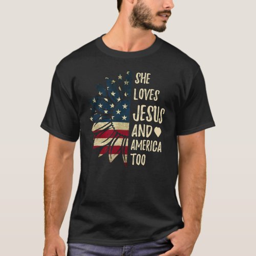 4th Of July US Flag She Loves Jesus And America T_Shirt