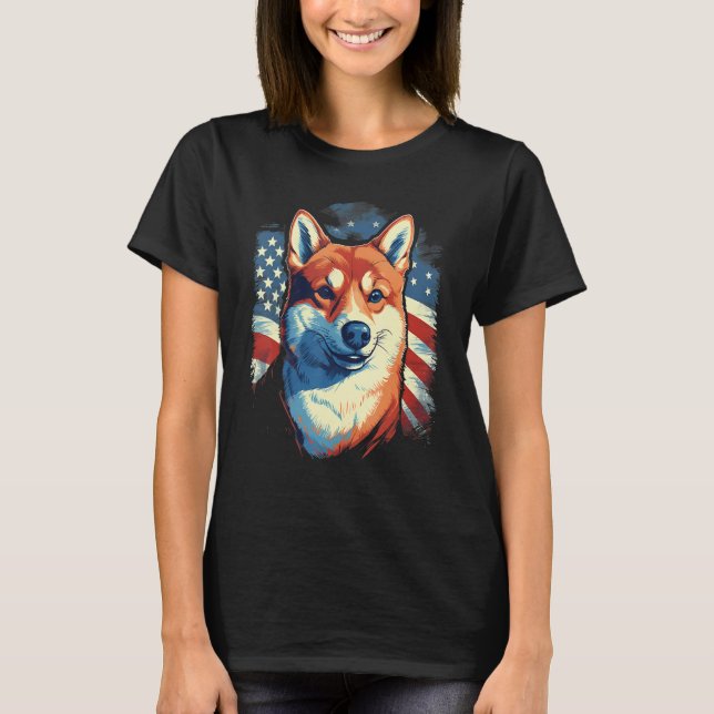 4th Of July US Flag Shiba Inu Dog T-Shirt (Front)