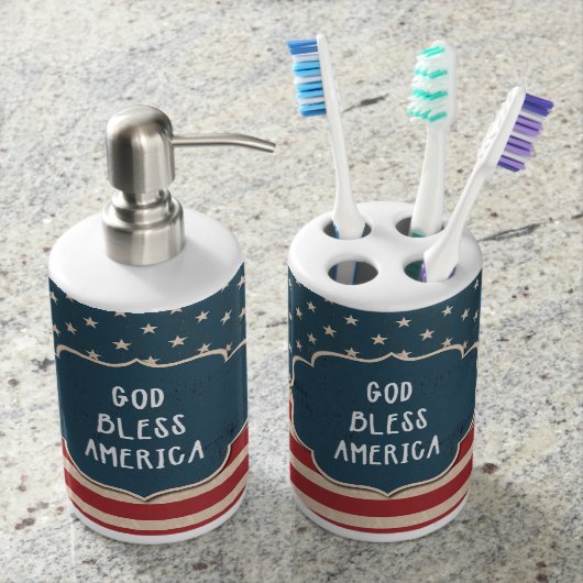 4th of July US Flag Soap Disp. & Toothbrush Holder (Front)