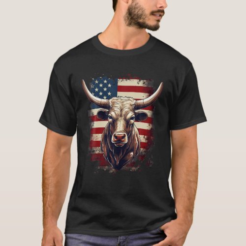 4th Of July US Flag Texas Longhorn Bull T Shirt