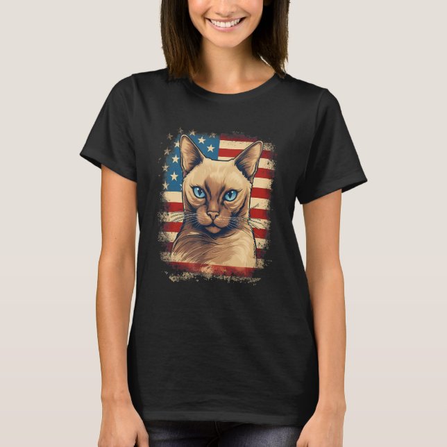 4th Of July US Flag Tonkinese Cat 1 T-Shirt (Front)
