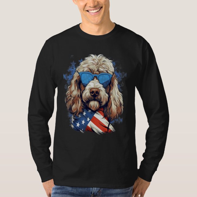 4th Of July US Flag Whoodle Dog T-Shirt (Front)
