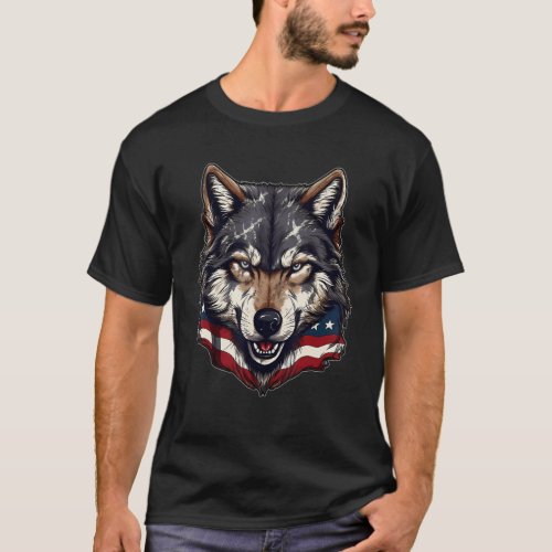 4th Of July US Flag Wolf T_Shirt
