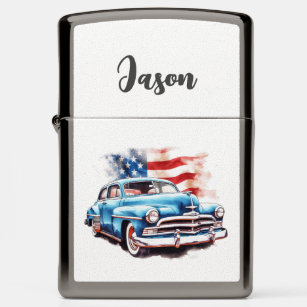 4th of July USA American Flag Classic Vintage Car Zippo Lighter