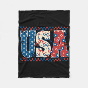 4th Of July Usa American Flag Coquette Bow Women G Fleece Blanket
