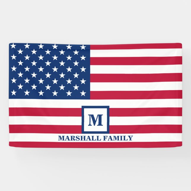 4th Of July USA American Flag Customized Monogram Banner (Horizontal)