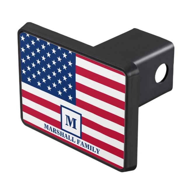 4th Of July USA American Flag Customized Monogram Hitch Cover (Top Right)