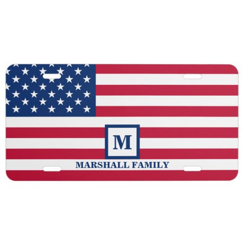 4th Of July USA American Flag Customized Monogram License Plate