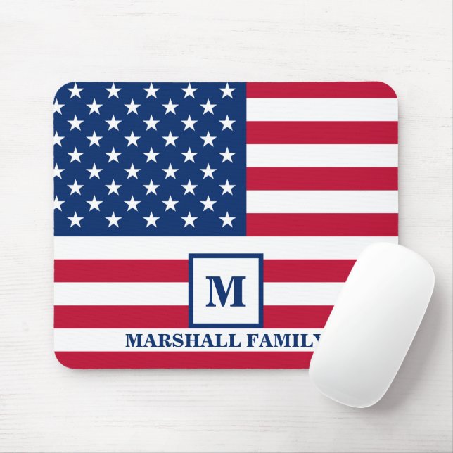 4th Of July USA American Flag Customized Monogram Mouse Pad (With Mouse)
