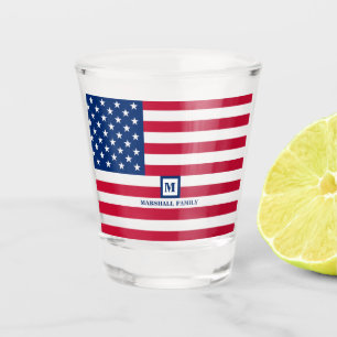 4th Of July USA American Flag Customized Monogram Shot Glass