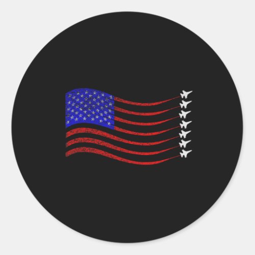 4th Of July Usa American Flag Fighter Jets Trail  Classic Round Sticker