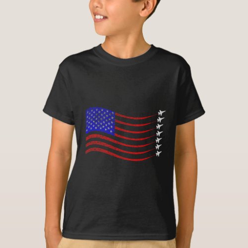 4th Of July Usa American Flag Fighter Jets Trail  T_Shirt