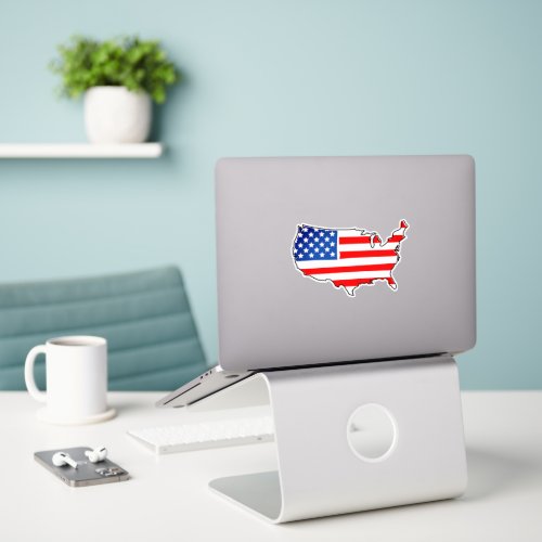 4th of July USA American Flag Map Sticker