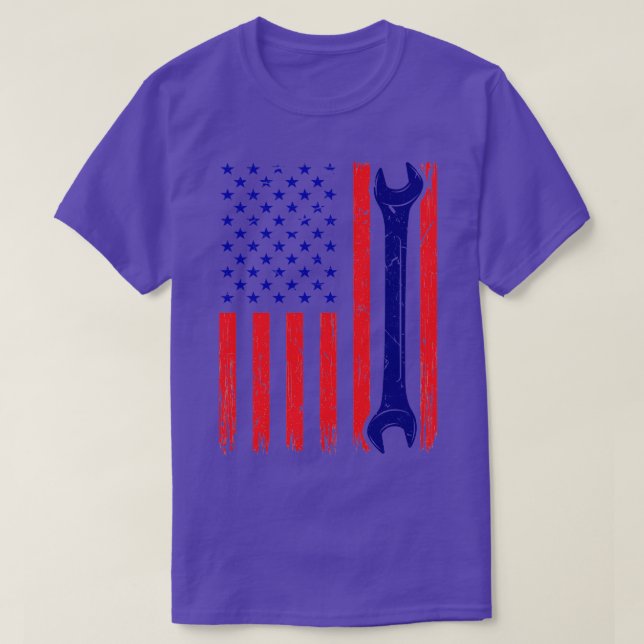 4th of July USA American Flag Wrench  Mechanic Vin T-Shirt (Design Front)