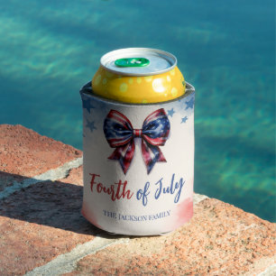 4th of July USA Bow Patriotic Can Cooler
