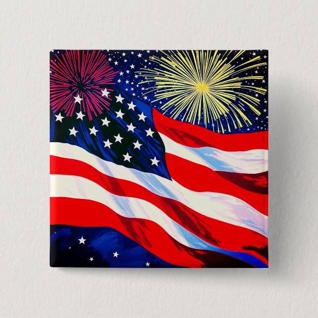 4th of July USA Flag #2 Button (Front)