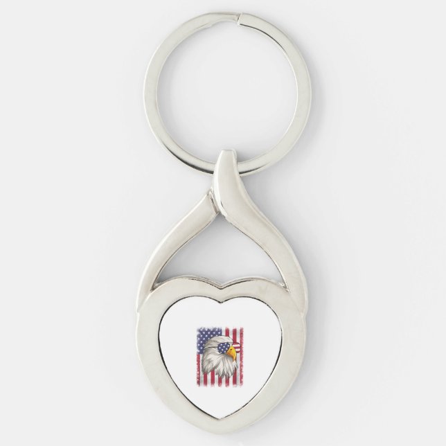 4th Of July USA Flag American Patriotic Eagle Keychain (Front)