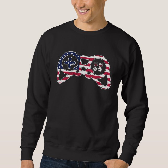4th of July USA Flag Game Controller Gamer Sweatshirt (Front)