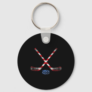 4th Of July USA Flag Hockey Patriotic Hockey Lover Keychain