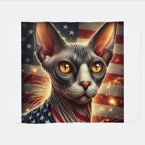 4th of July USA Flag Patriot  Sphynx Cat  Baby Blanket