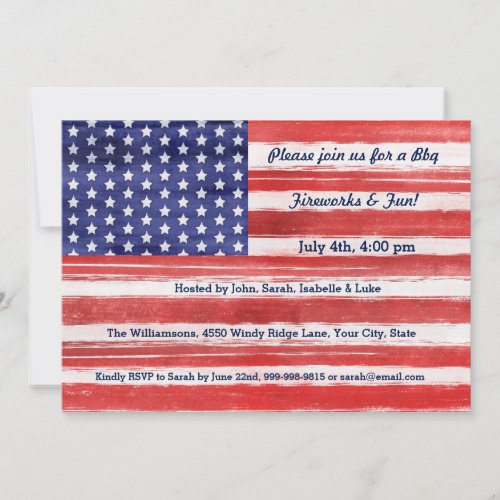 4th of July USA Flag Patriotic Art Stars  Stripes Invitation