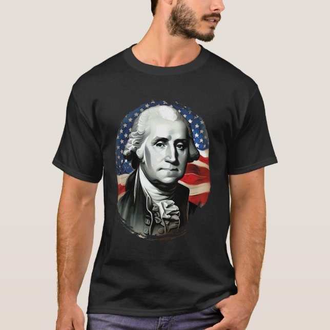 4th of July USA George Washington Painting On T-Shirt (Front)