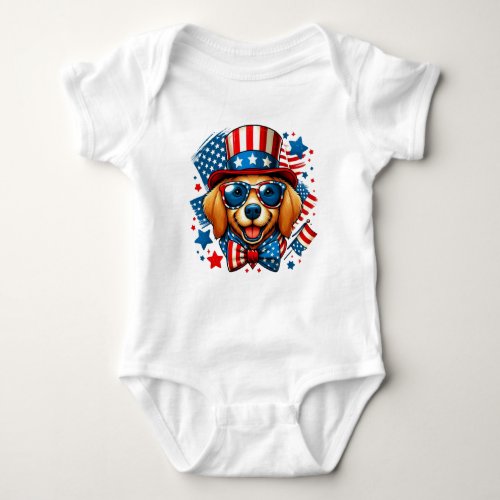 4th of July USA Patriotic Dog Independence Day Baby Bodysuit