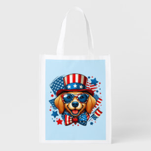 4th of July USA Patriotic Dog Independence Day Grocery Bag