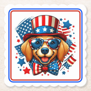 4th of July USA Patriotic Dog Independence Day Paper Coaster