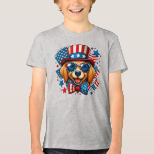 4th of July USA Patriotic Dog Independence Day Tri-Blend Shirt