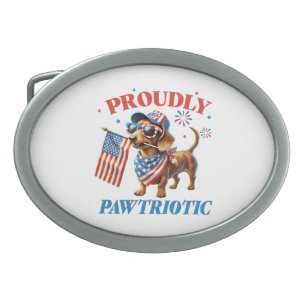 4th of July USA Patriotic Dog Proudly Belt Buckle