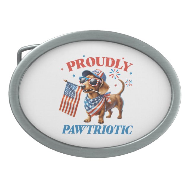 4th of July USA Patriotic Dog Proudly Belt Buckle (Front)