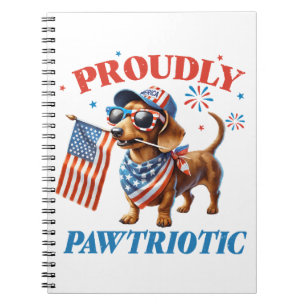 4th of July USA Patriotic Dog Proudly Notebook