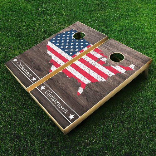 4th Of July USA Patriotic Stars And Strips Name Cornhole Set