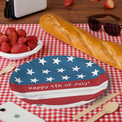 4th of July USA Rustic Wood Flag Stars Stripes Paper Plates