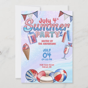 4th of July USA Summer Pool Party Invitation