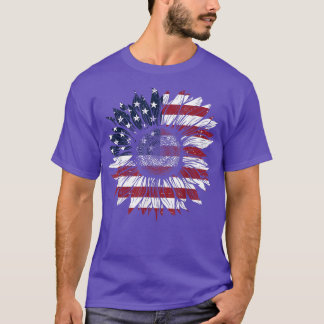 4th Of July USA Sunflower Patriotic American Flag  T-Shirt