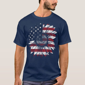4th Of July USA Sunflower Patriotic American Flag  T-Shirt