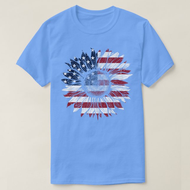 4th Of July USA Sunflower Patriotic American Flag  T-Shirt (Design Front)