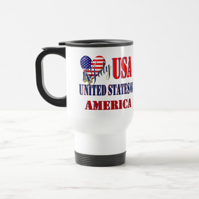 4th of July USA T-Shirt Classic Round Sticker Coff Travel Mug (Left)