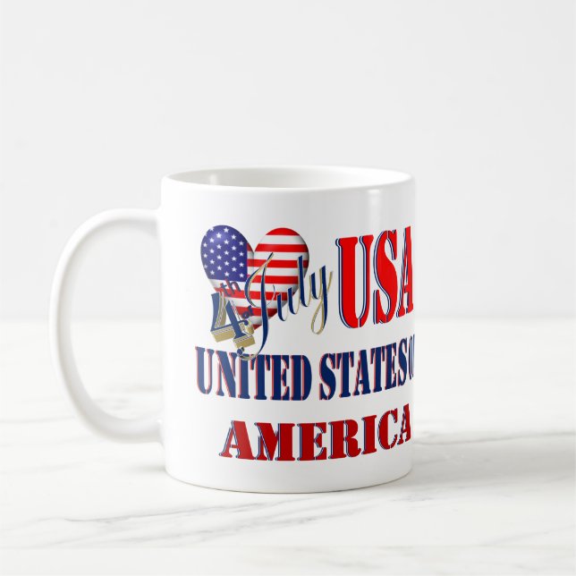 4th of July USA T-Shirt Classic Round Sticker Coffee Mug (Left)