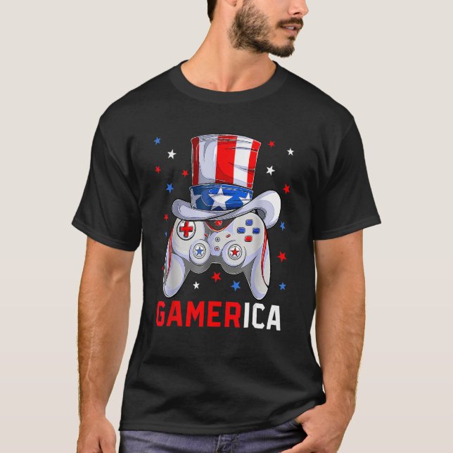 4th Of July Video Game American Flag Uncle Sam Gam T-Shirt (Front)