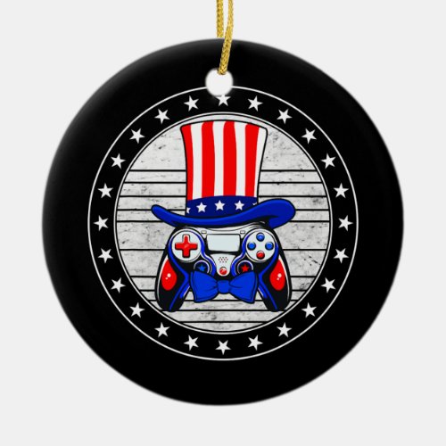 4th Of July Video Game Hat Bow Tie Independence Ceramic Ornament