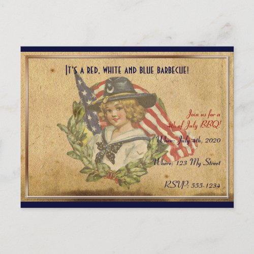 4th of July Vintage Girl with Flags Postcard