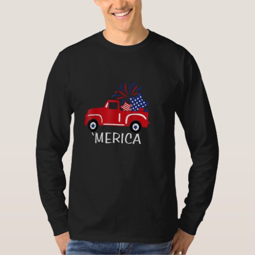4th Of July Vintage Merica Truck Us Flag Graphics T_Shirt