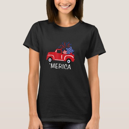 4th Of July Vintage Merica Truck Us Flag Graphics T_Shirt