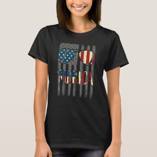 4th Of July Vintage Usa Flag Sunglasses Merica 4th T_Shirt