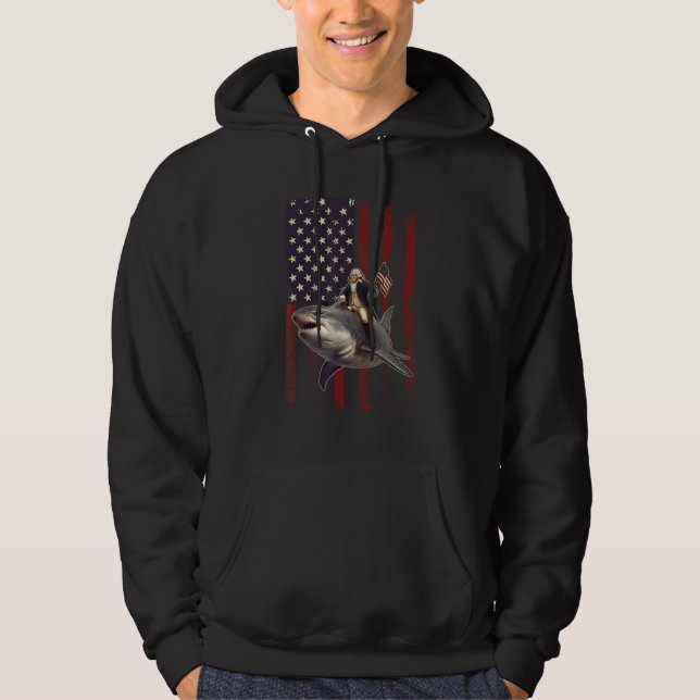 4th of July Washington Riding Shark USA American F Hoodie (Front)