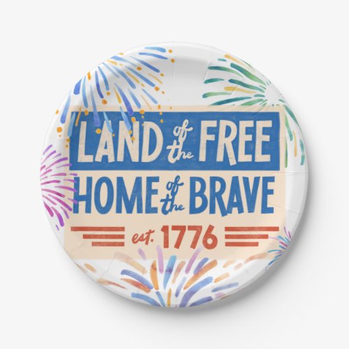 4th of July watecolor fireworks Paper Plates