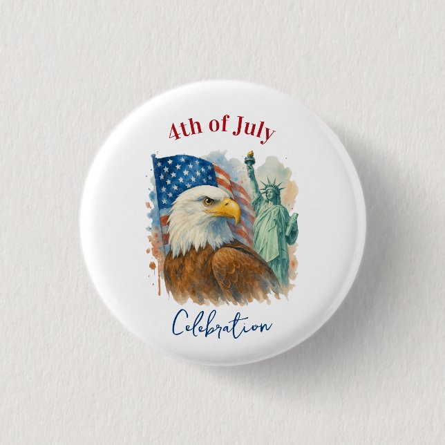 4th Of July watercolor Eagle Patriotic Button (Front)